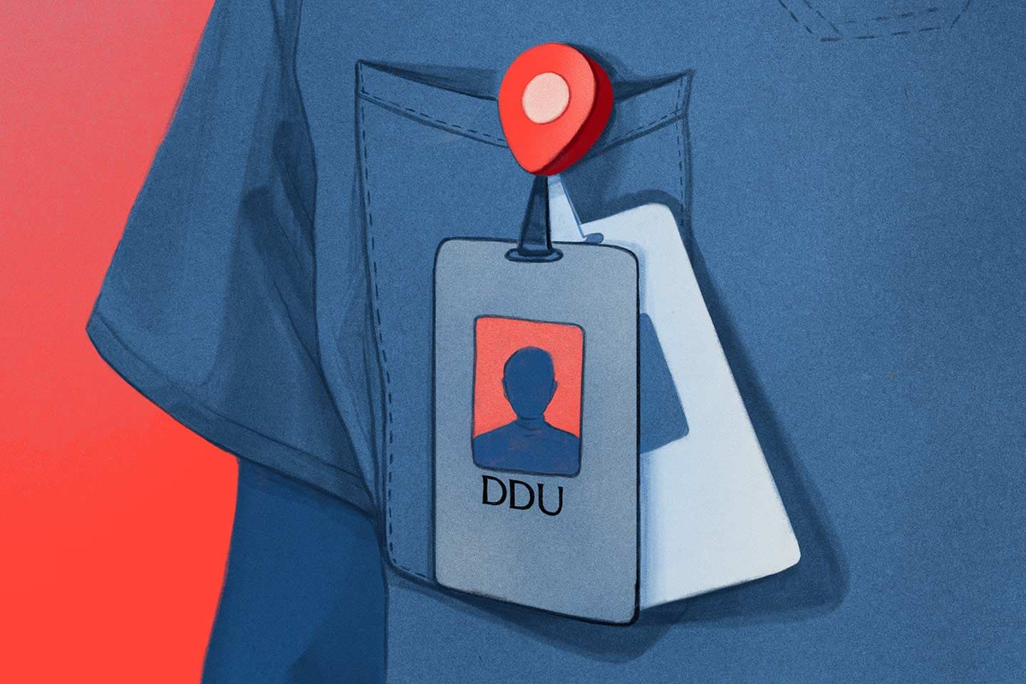 DDU card membership clipped in the shirt